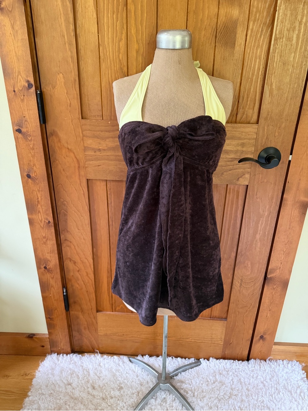 Velour Y2K Brown Velvet Strapless Tie-Front Beach Cover-Up